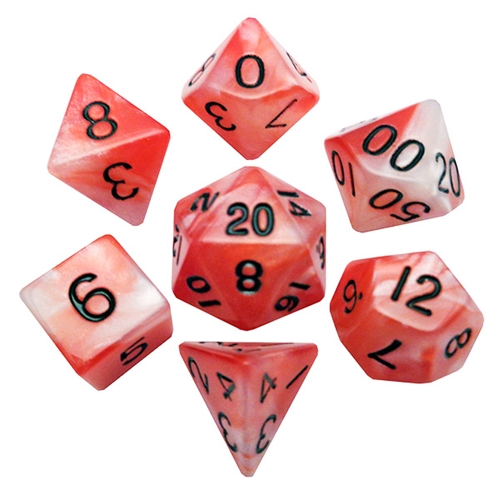 Red White w Black Numbers - Polyhedral Acrylic 16mm - Rollespils Terning Sæt - Metallic Dice Games